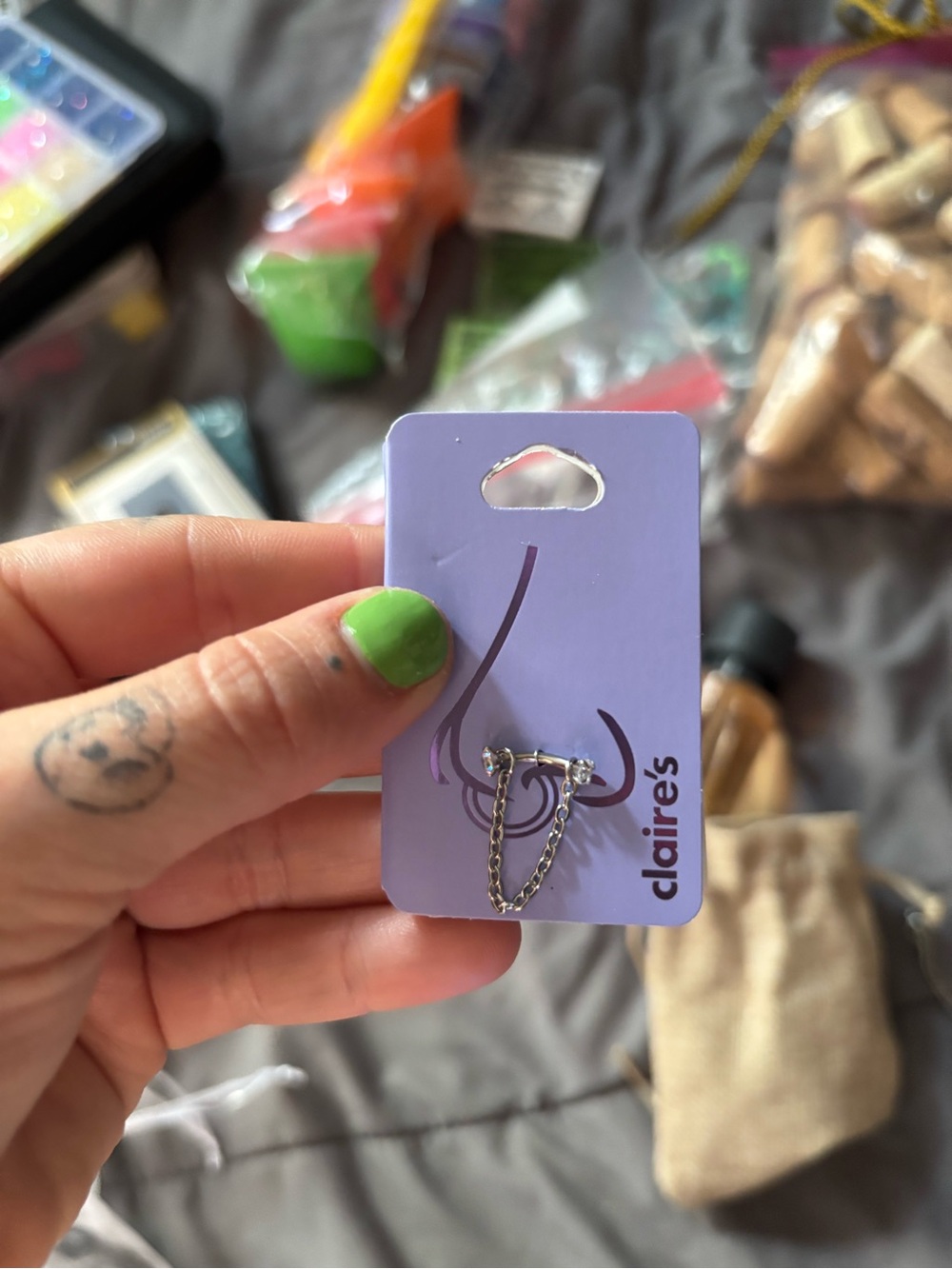 Claire's Silver Double-Loop Nose Chain Piercing